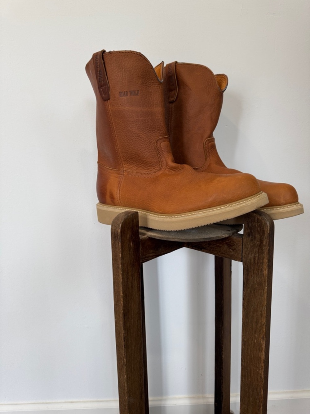 Men's Tan Leather Pull-On Western Work Boots